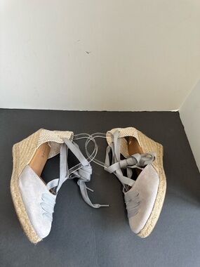 Paseart Espidrille Wedge Ankle Lace Open Heel Suede Leather Sandals EU 40